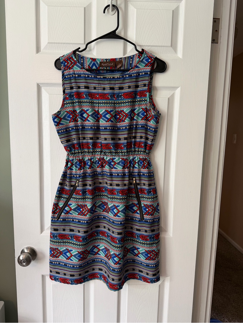 Speed Control Multicolor Tribal Print Sleeveless Mini Dress